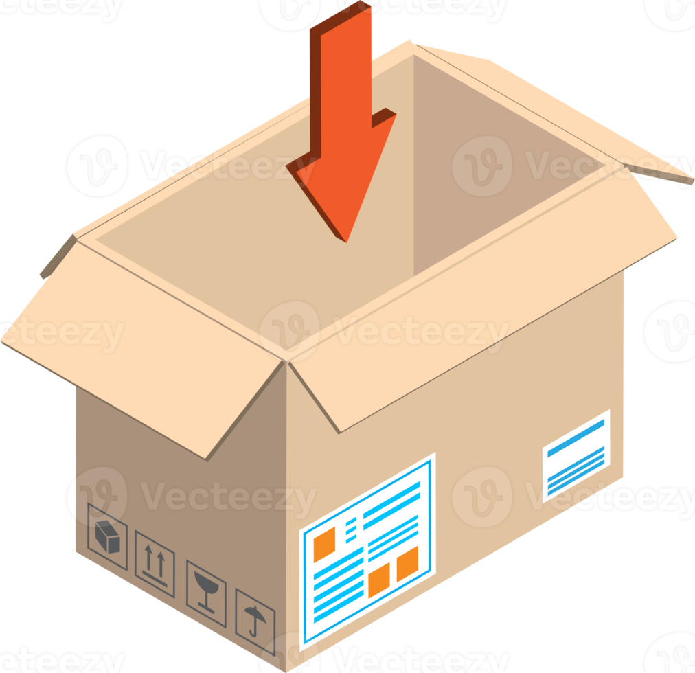 open mailbox and down arrow illustration in 3D isometric style png