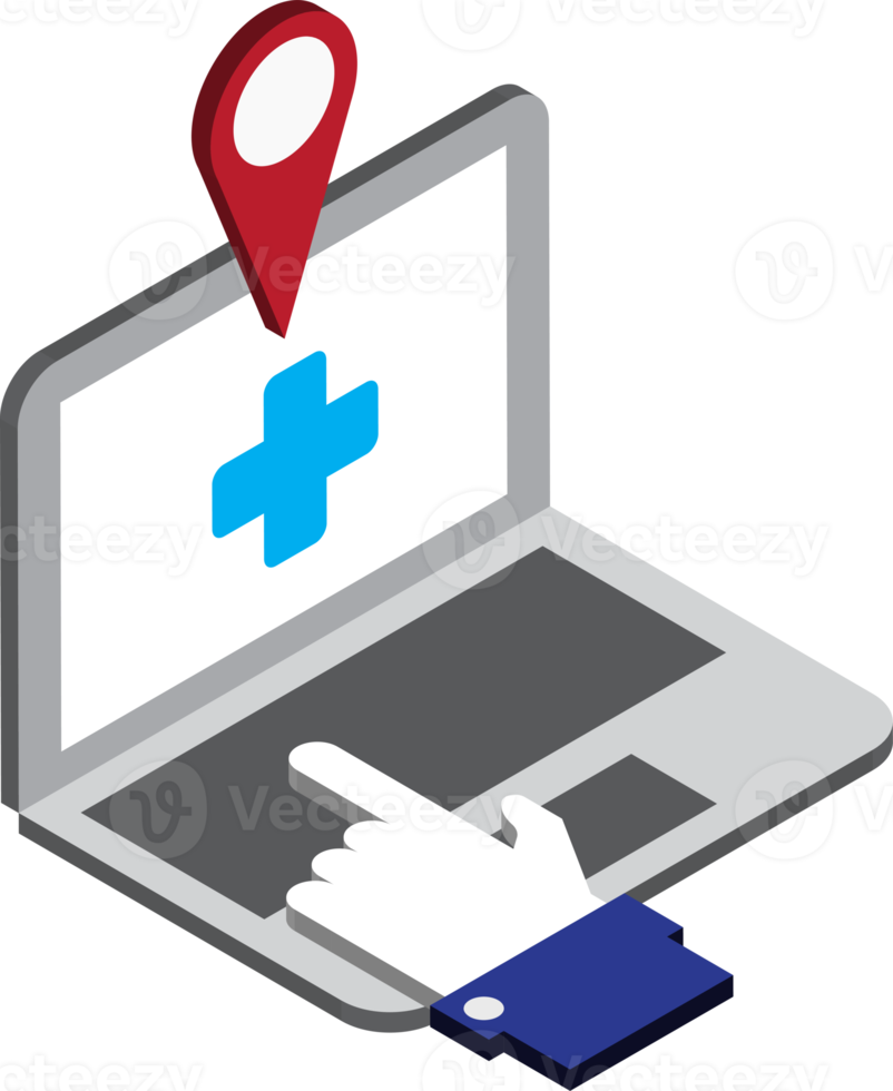 laptop and hospital illustration in 3D isometric style png