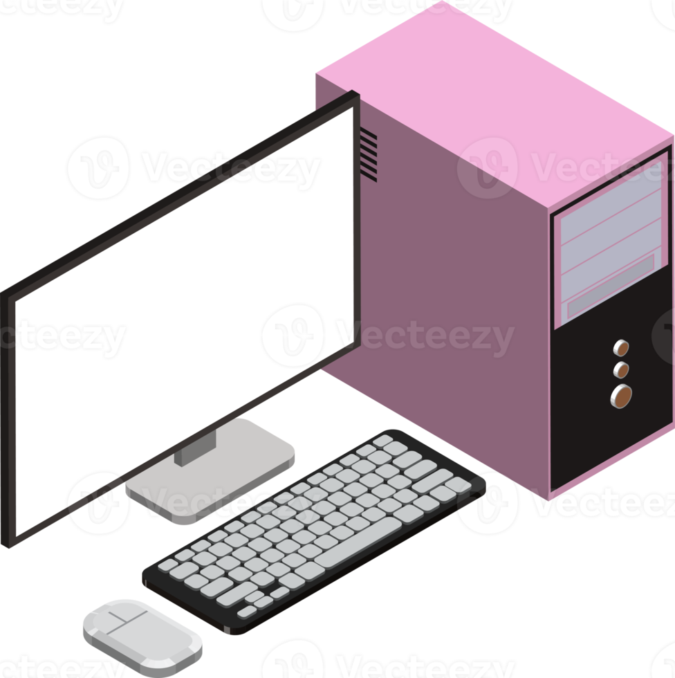 desktop computer illustration in 3D isometric style png