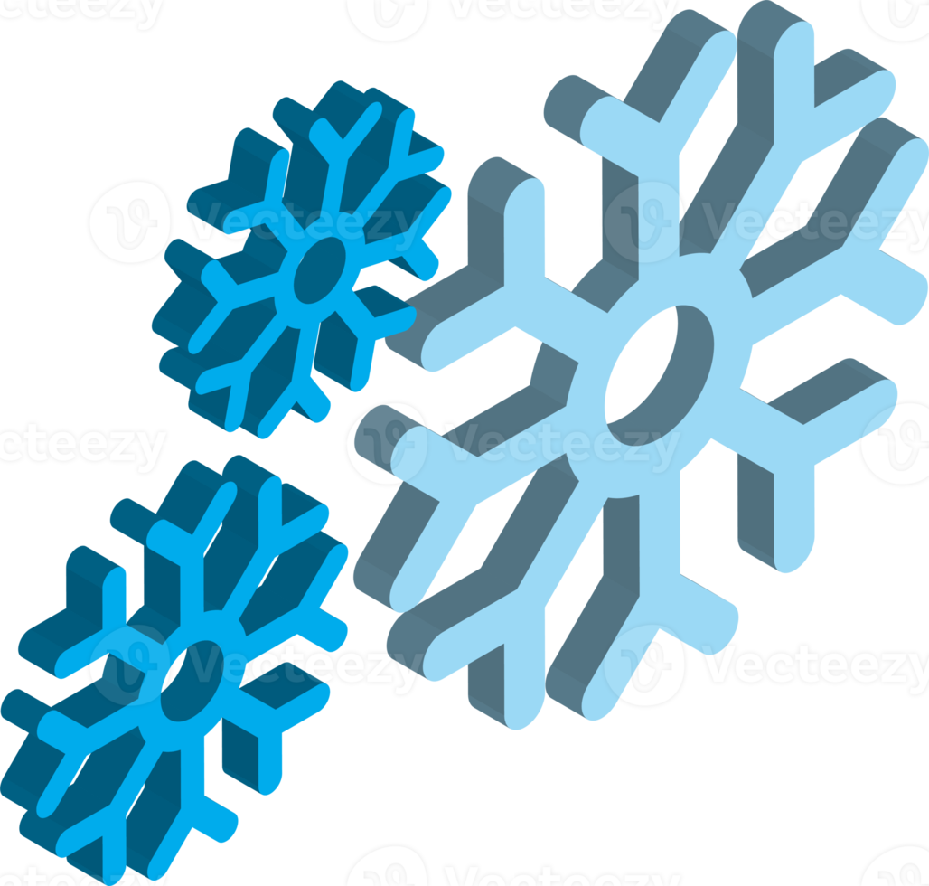 schnee- und schneeflockenillustration im isometrischen stil 3d png