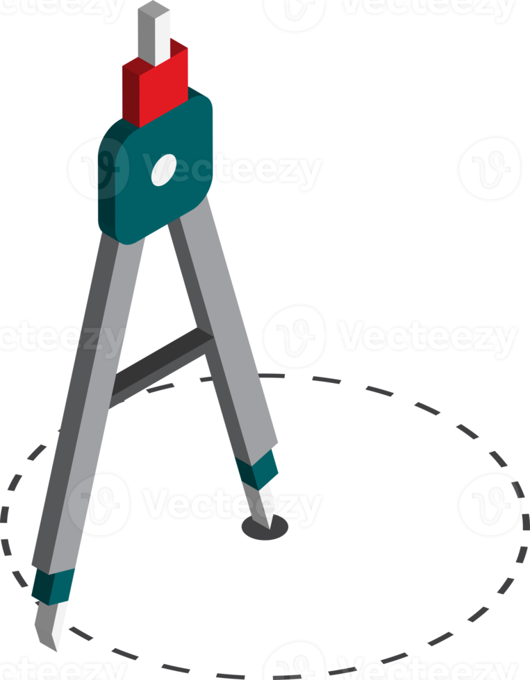 Drafting compass illustration in 3D isometric style png