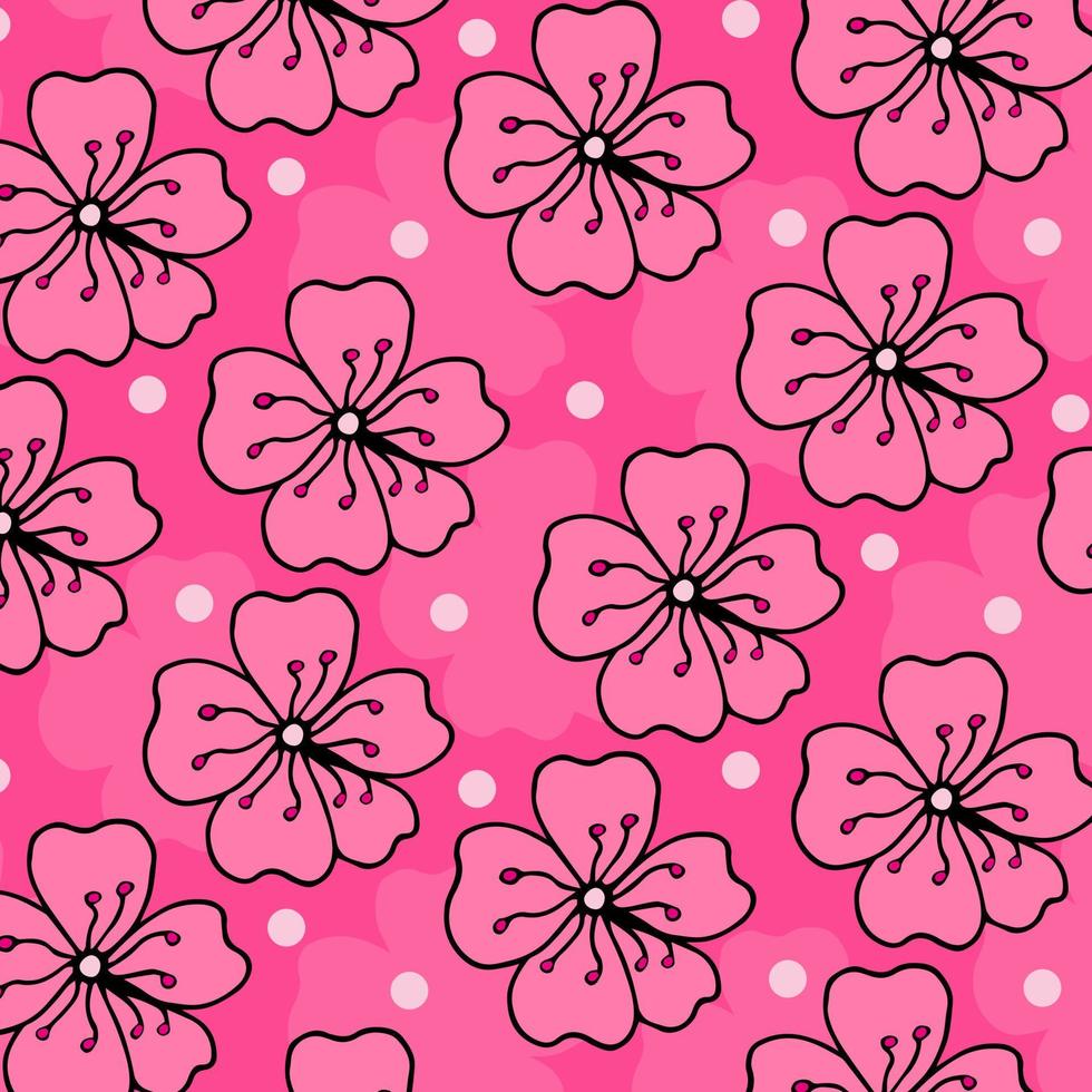 flores florecientes, somei yoshino sakura, mariposas, fondo de patrón vectorial floral primavera verano. fondo de pantalla de ilustración de flor romántica dibujada a mano vintage vector