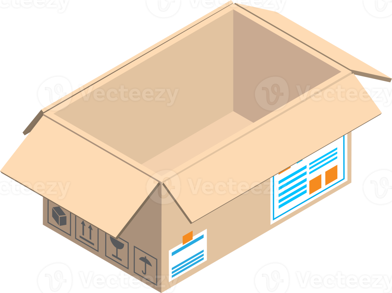 open parcel box illustration in 3D isometric style png