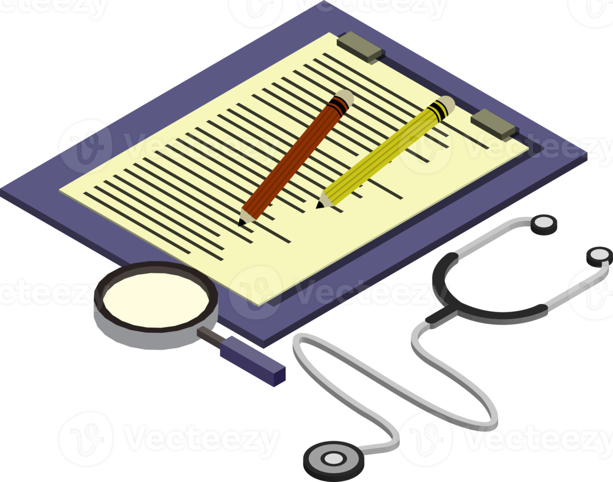 stéthoscope et illustration de rapport dans un style isométrique 3d png