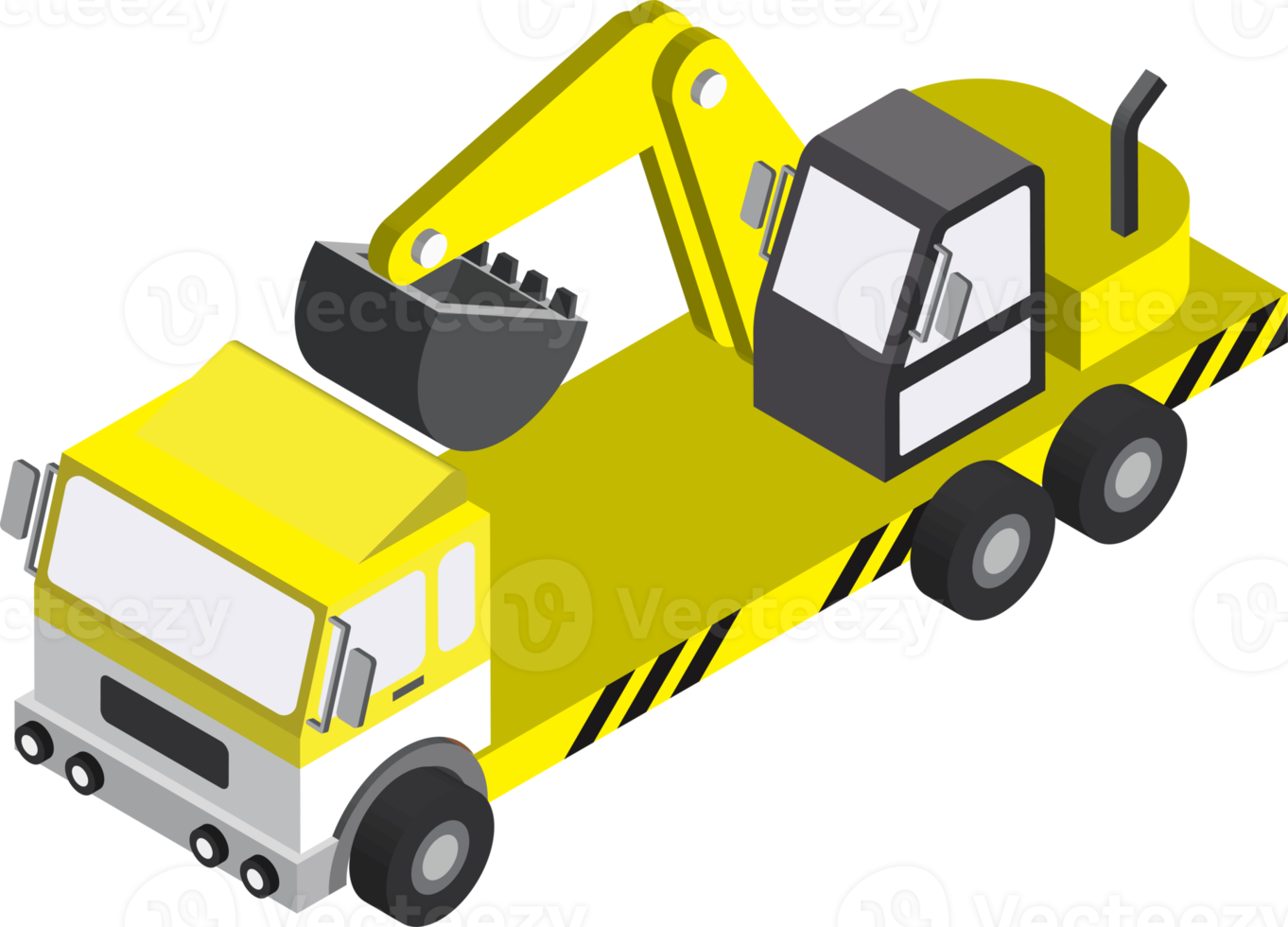 camions et illustration d'excavatrice dans un style isométrique 3d png