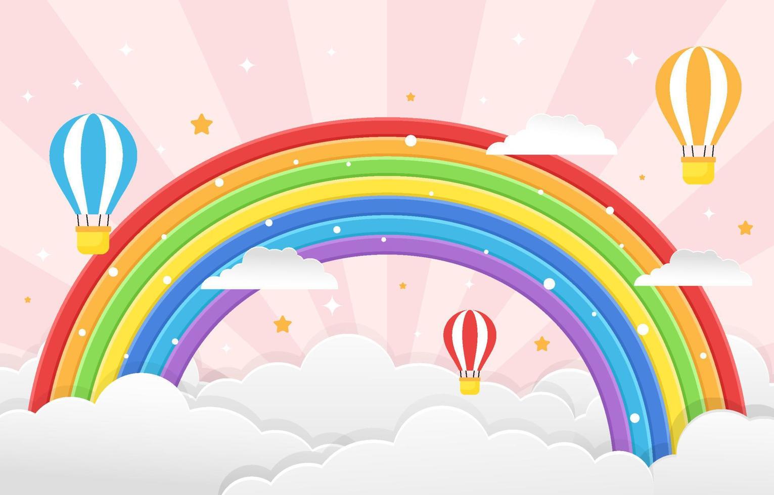 Hot Air Balloons with Colorful Rainbow Background vector