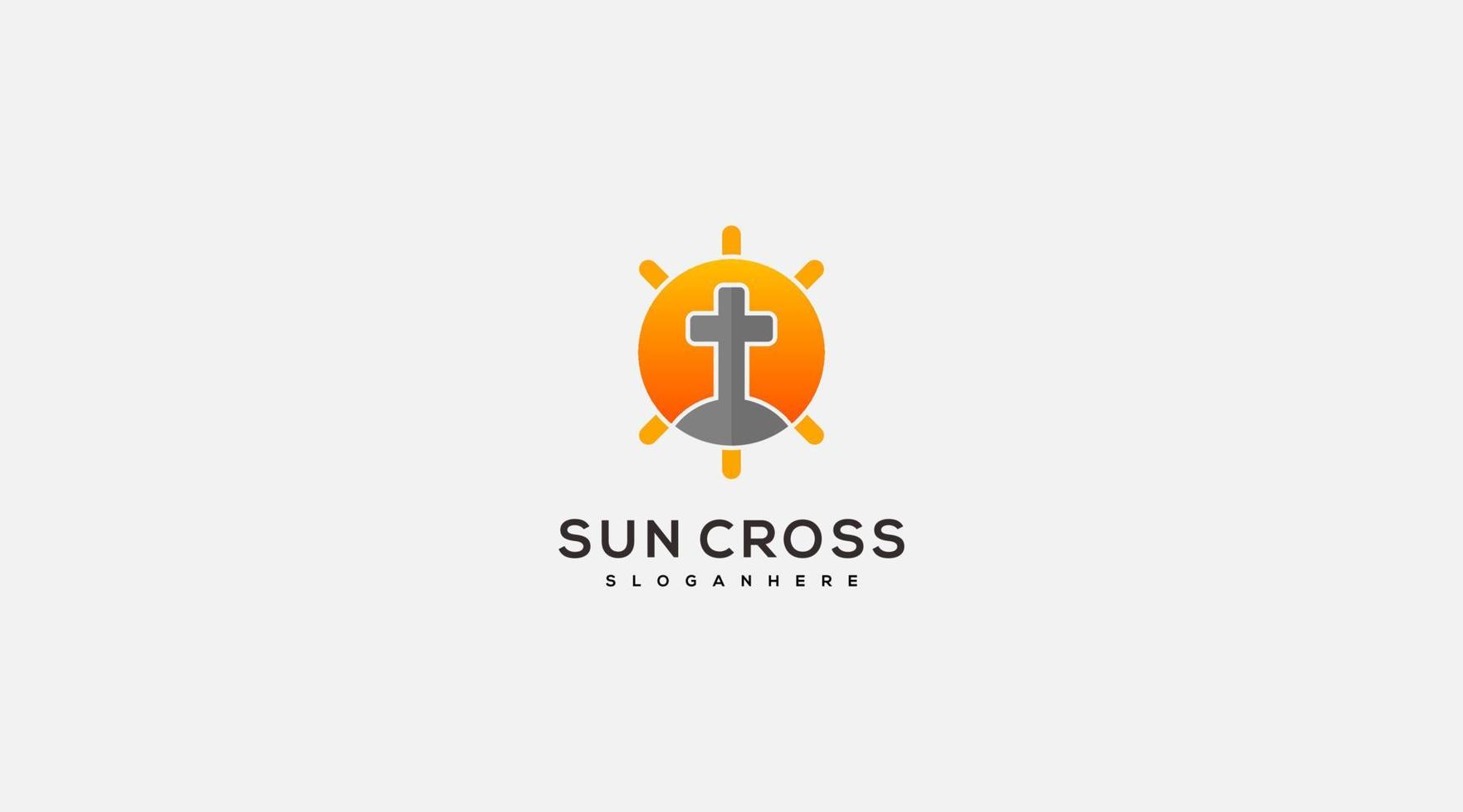 Sun cross icon vector logo design illustration