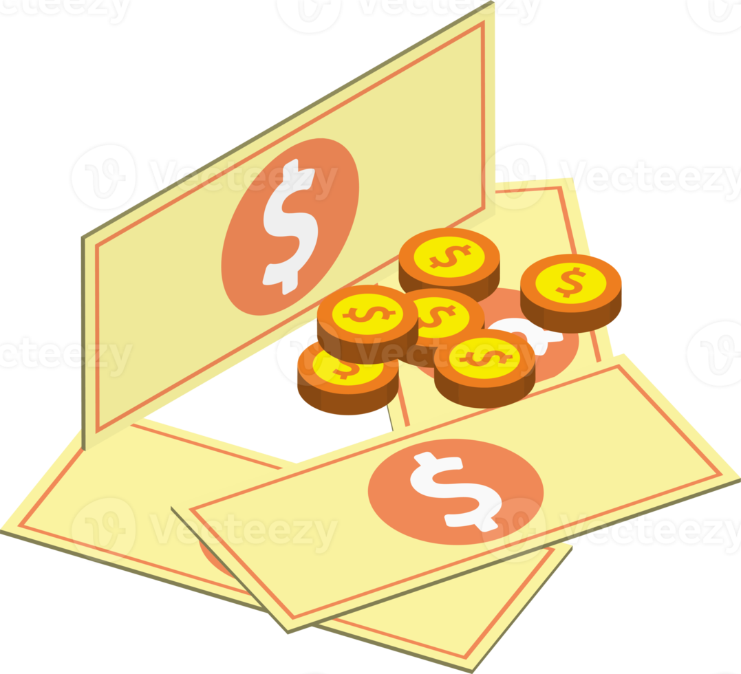 pile of money illustration in 3D isometric style png