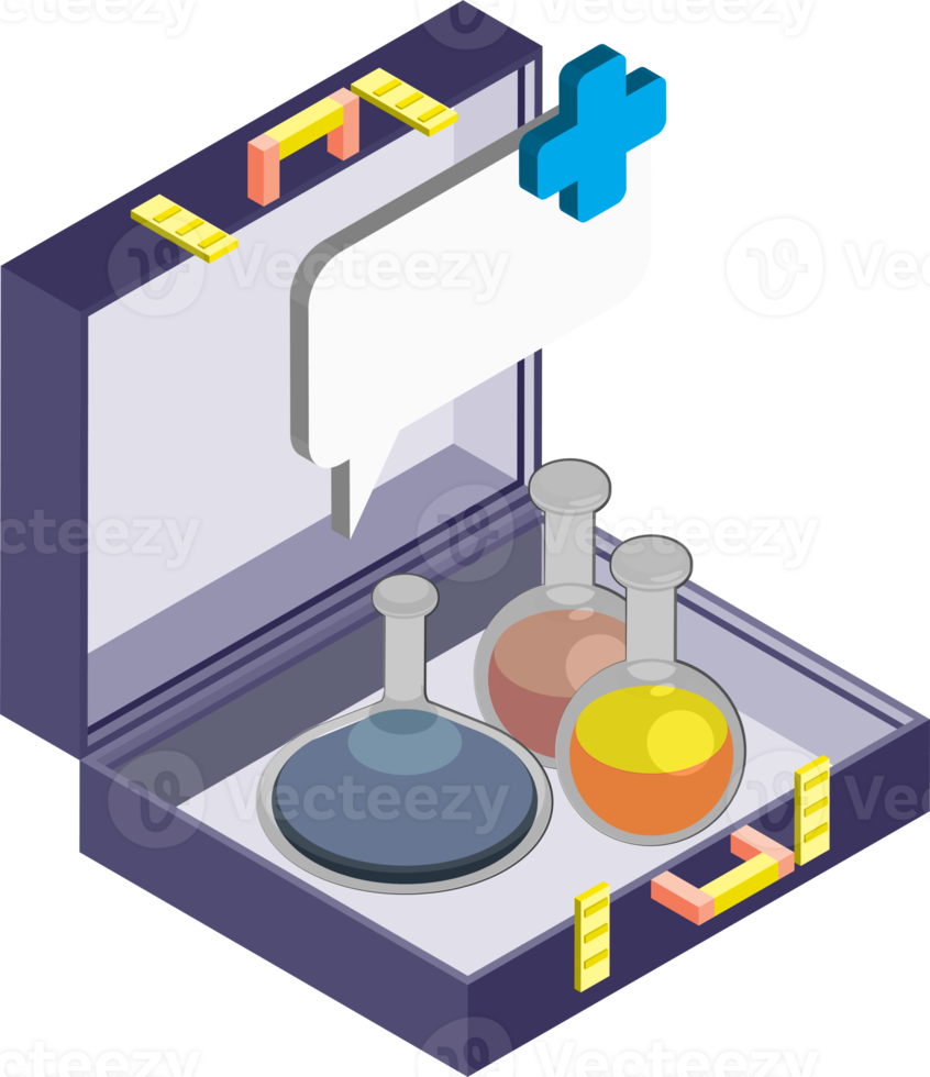 ilustración de bolsa y hospital en estilo isométrico 3d png