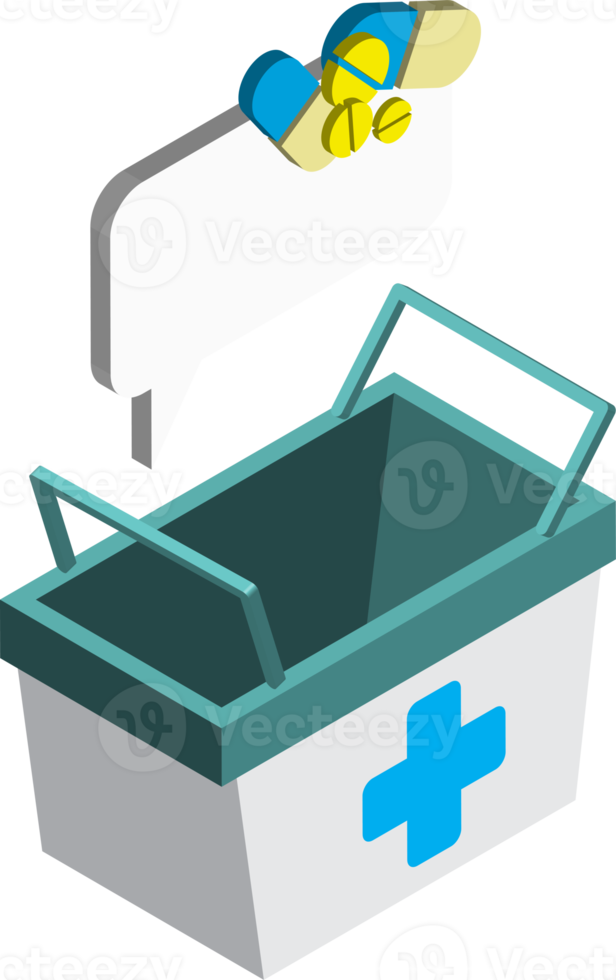 medicine basket illustration in 3D isometric style png