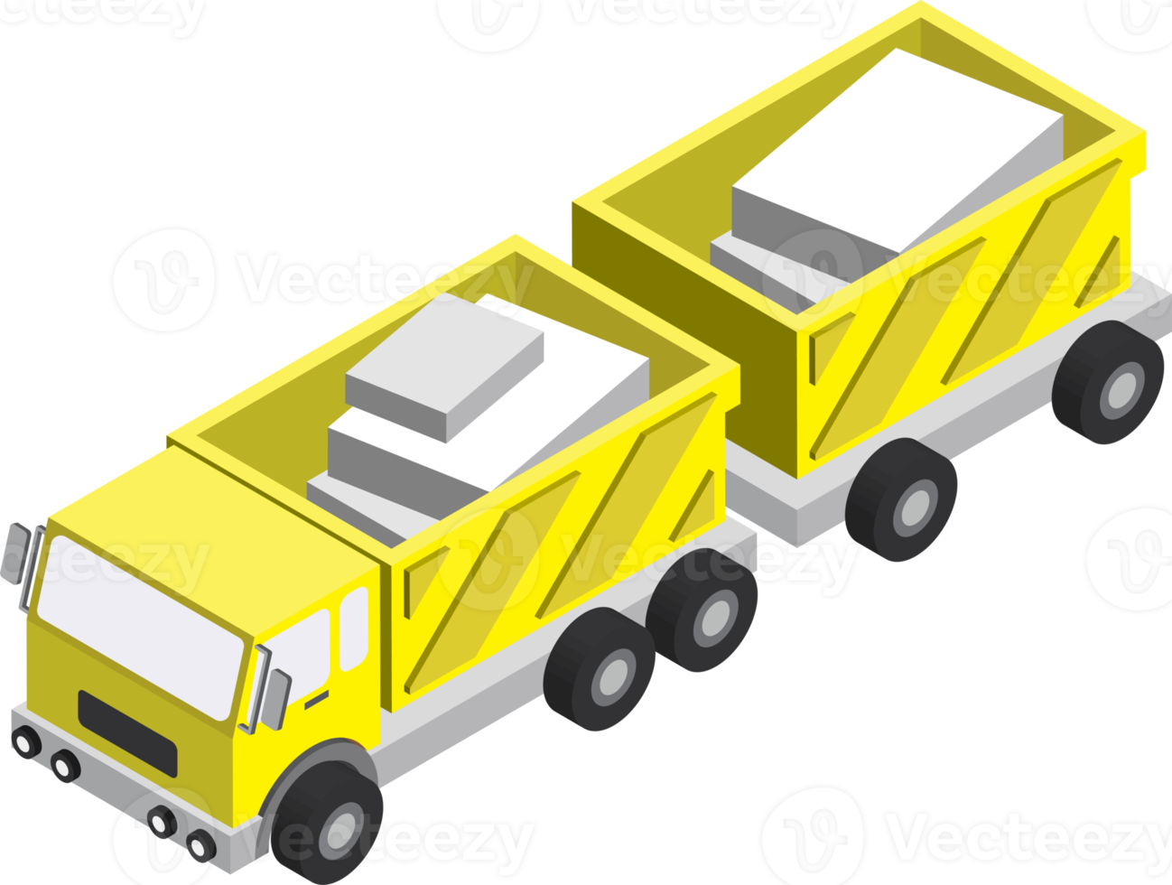 geel vrachtauto aanhangwagen illustratie in 3d isometrische stijl png