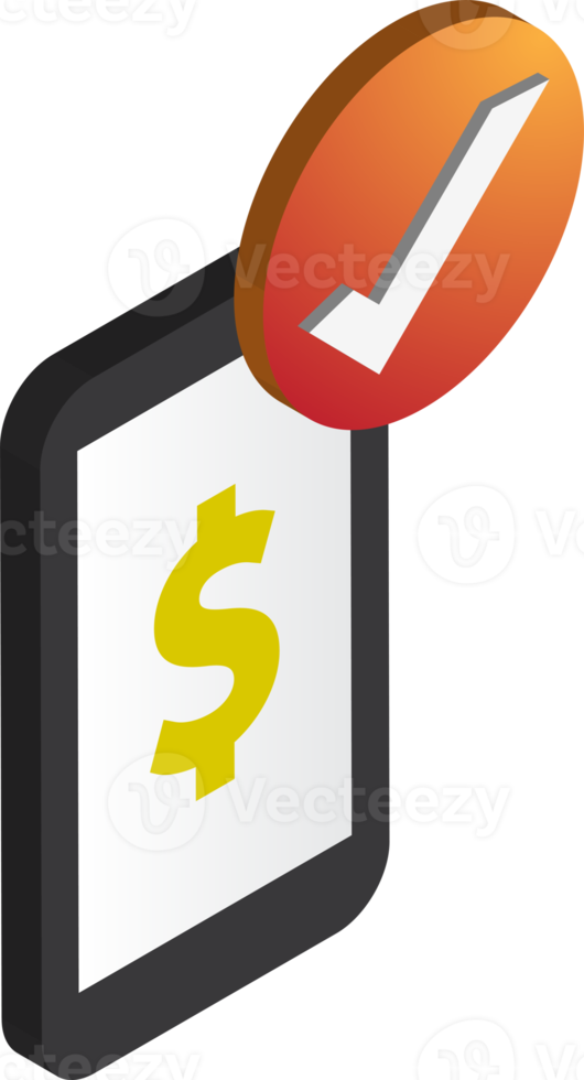 smartphone and checkmark illustration in 3D isometric style png