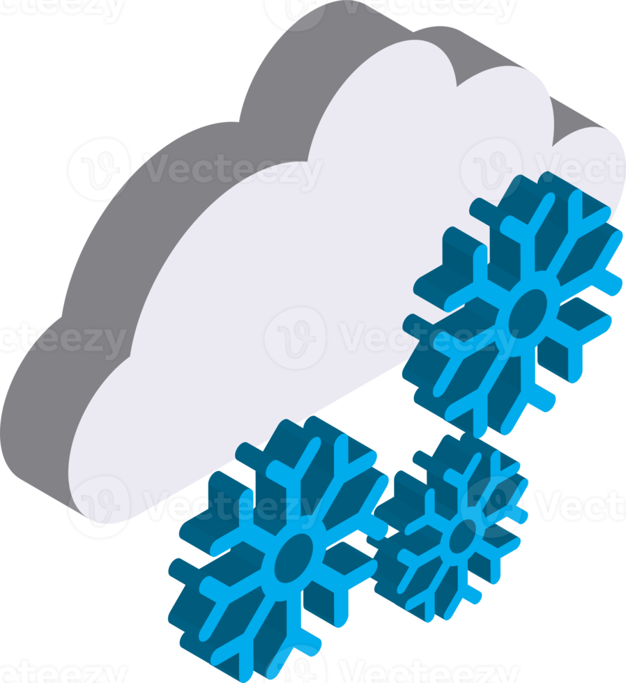 ilustración de nieve y copos de nieve en estilo isométrico 3d png