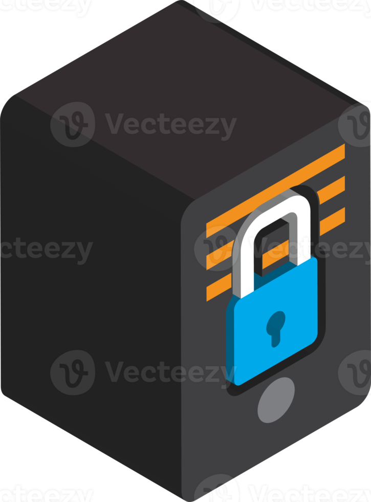 server and lock illustration in 3D isometric style png