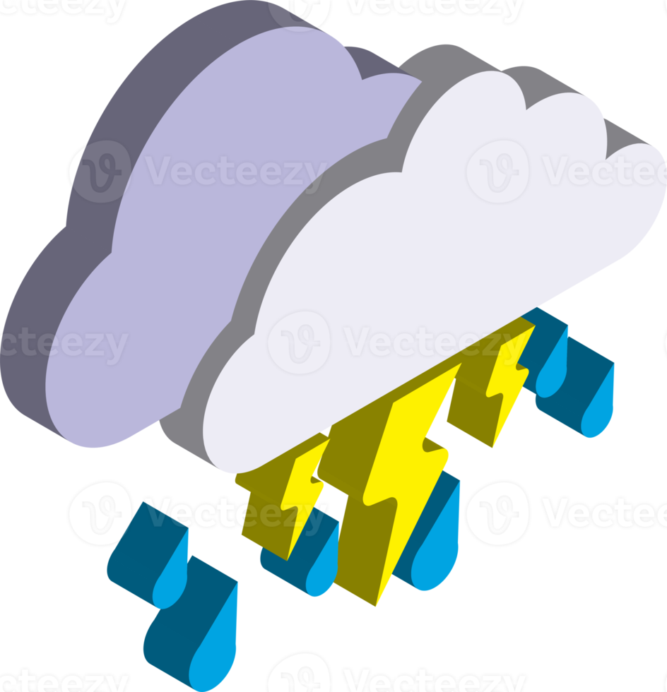 rain and lightning illustration in 3D isometric style png