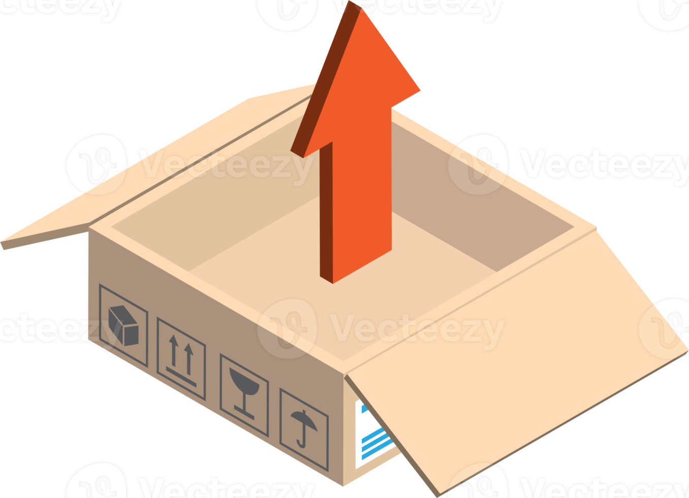 open mailbox and up arrow illustration in 3D isometric style png