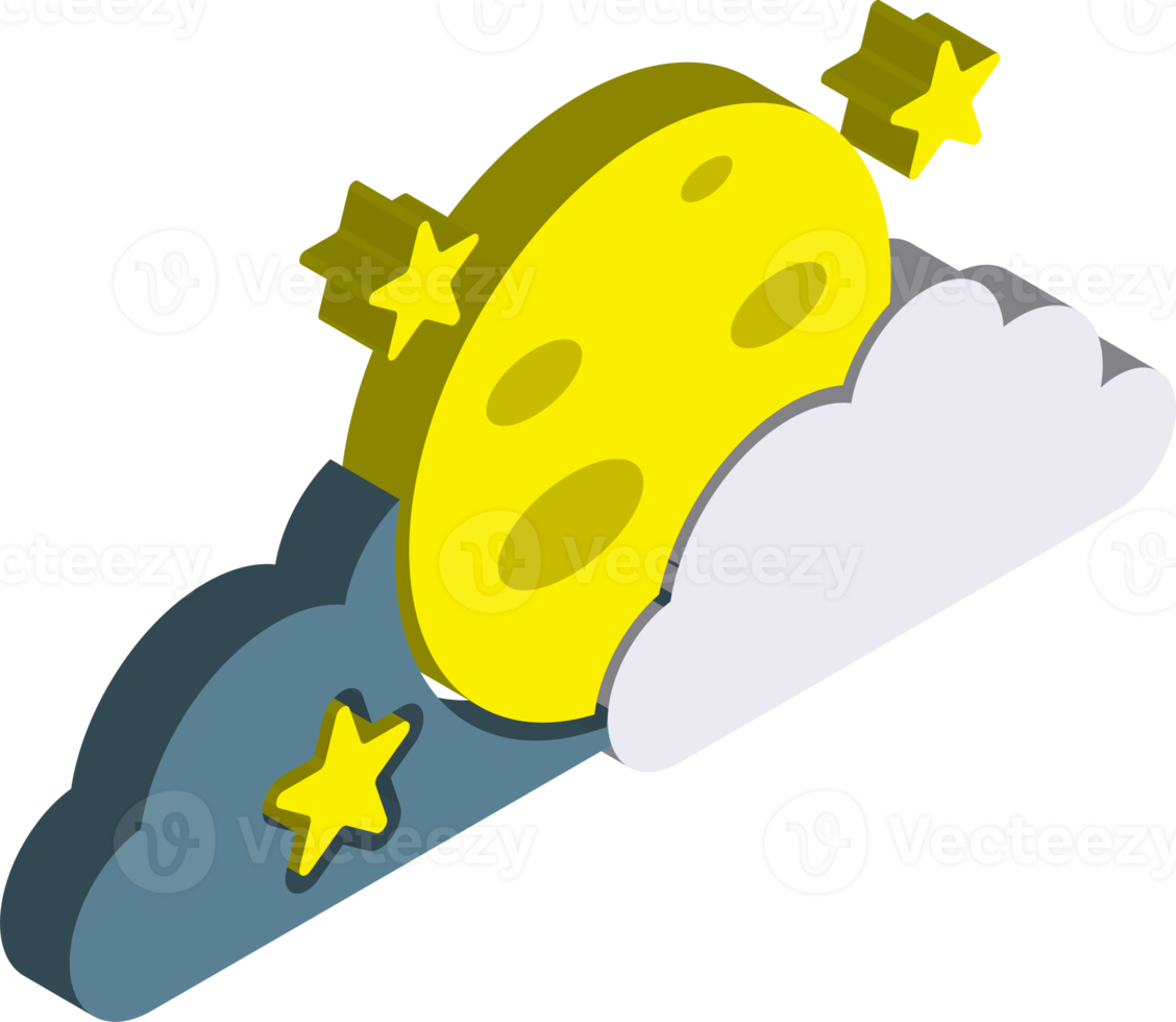 moon and clouds illustration in 3D isometric style png