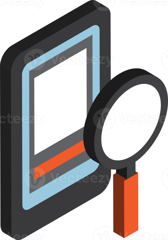 smartphone and magnifying glass illustration in 3D isometric style png