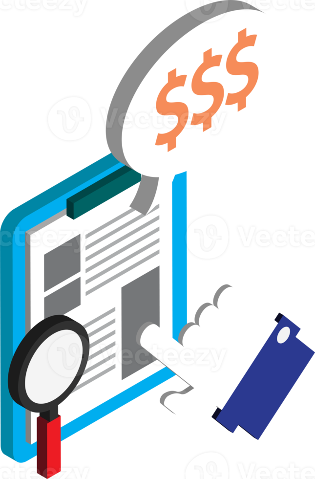 financial documents illustration in 3D isometric style png