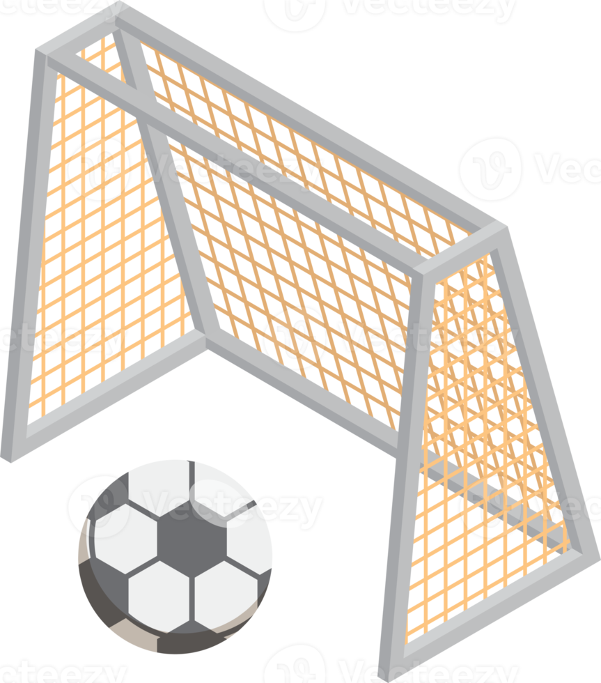 voetbal en doel illustratie in 3d isometrische stijl png