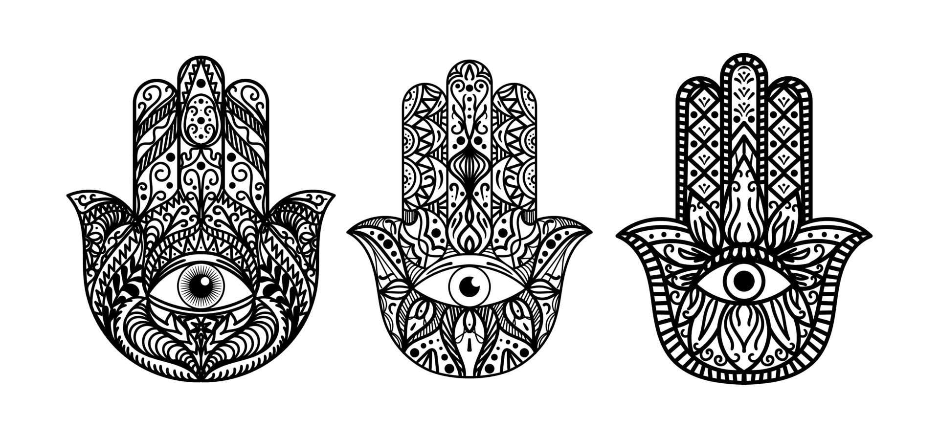 Hamsa, fatima hand monochrome illustrations set 14375965 Vector Art at ...