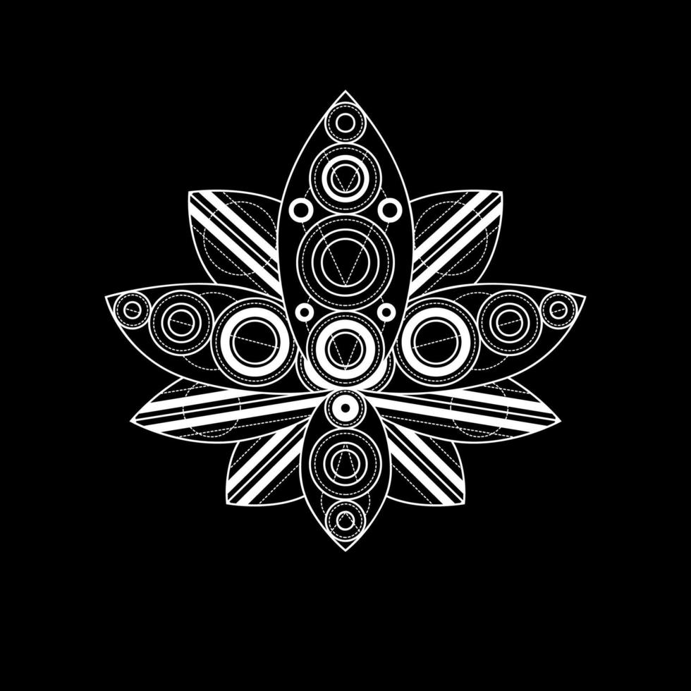 Lotus flower with geometric ornament vector linear illustration