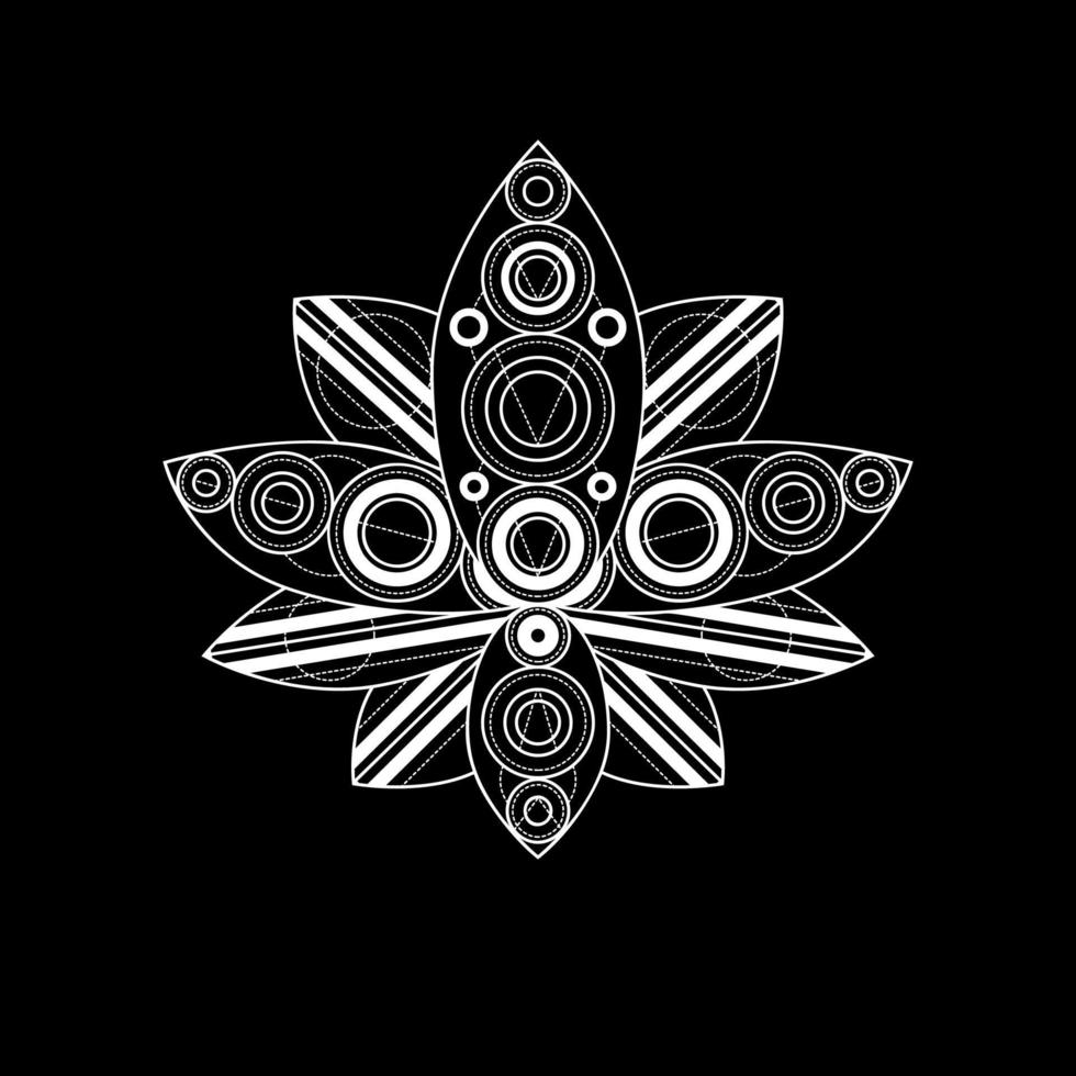 Lotus flower with geometric ornament vector linear illustration