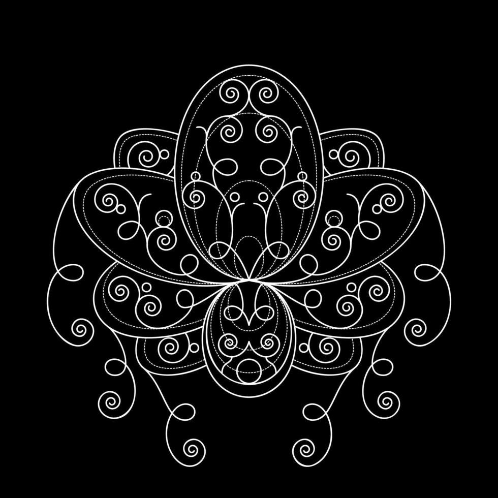Lotus flower with geometric ornament vector linear illustration