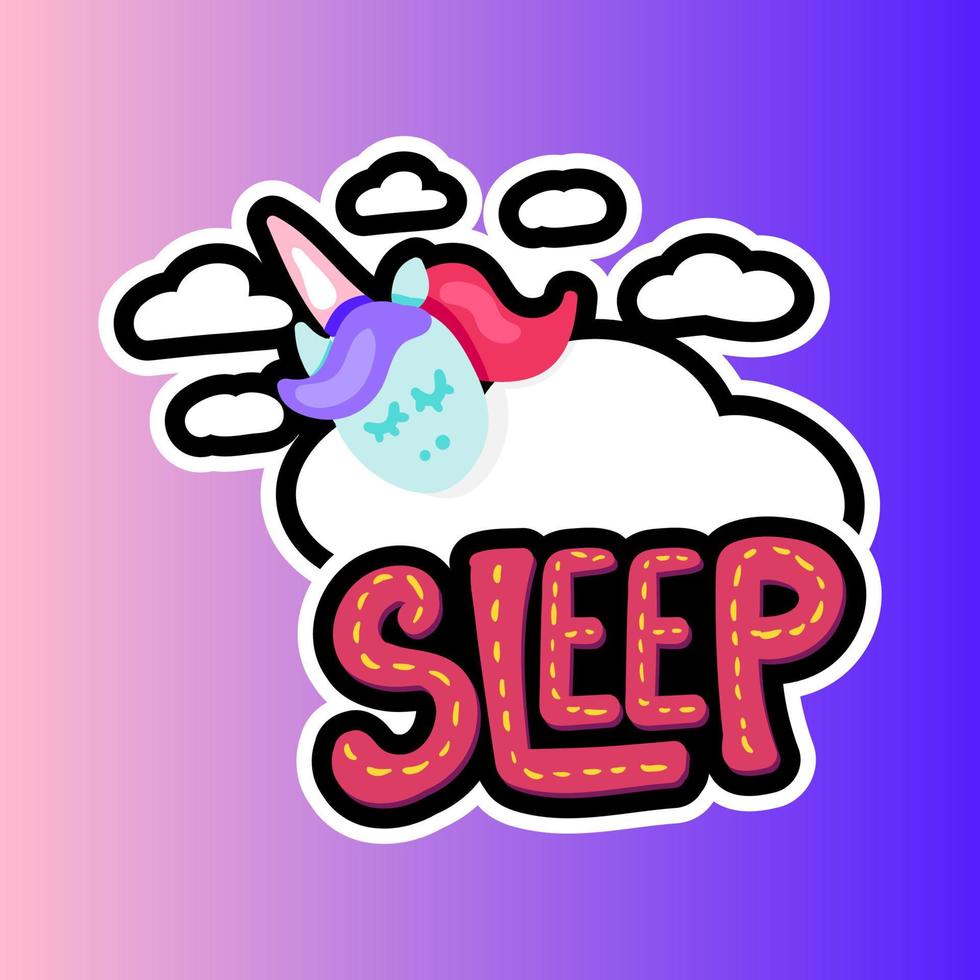 Unicorn with sleep lettering patch vector