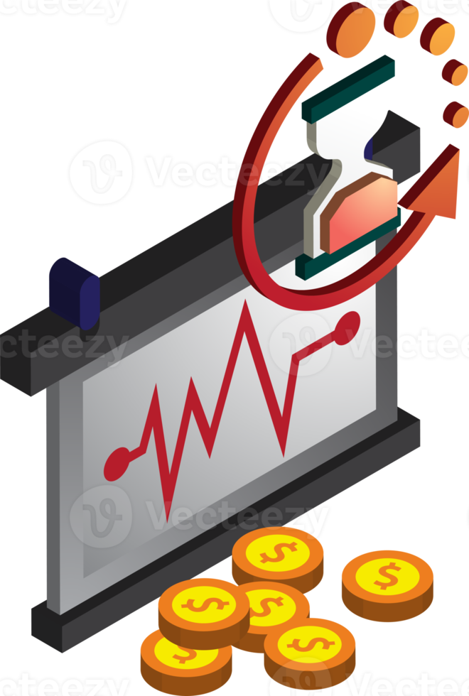 Stock chart and hourglass illustration in 3D isometric style png