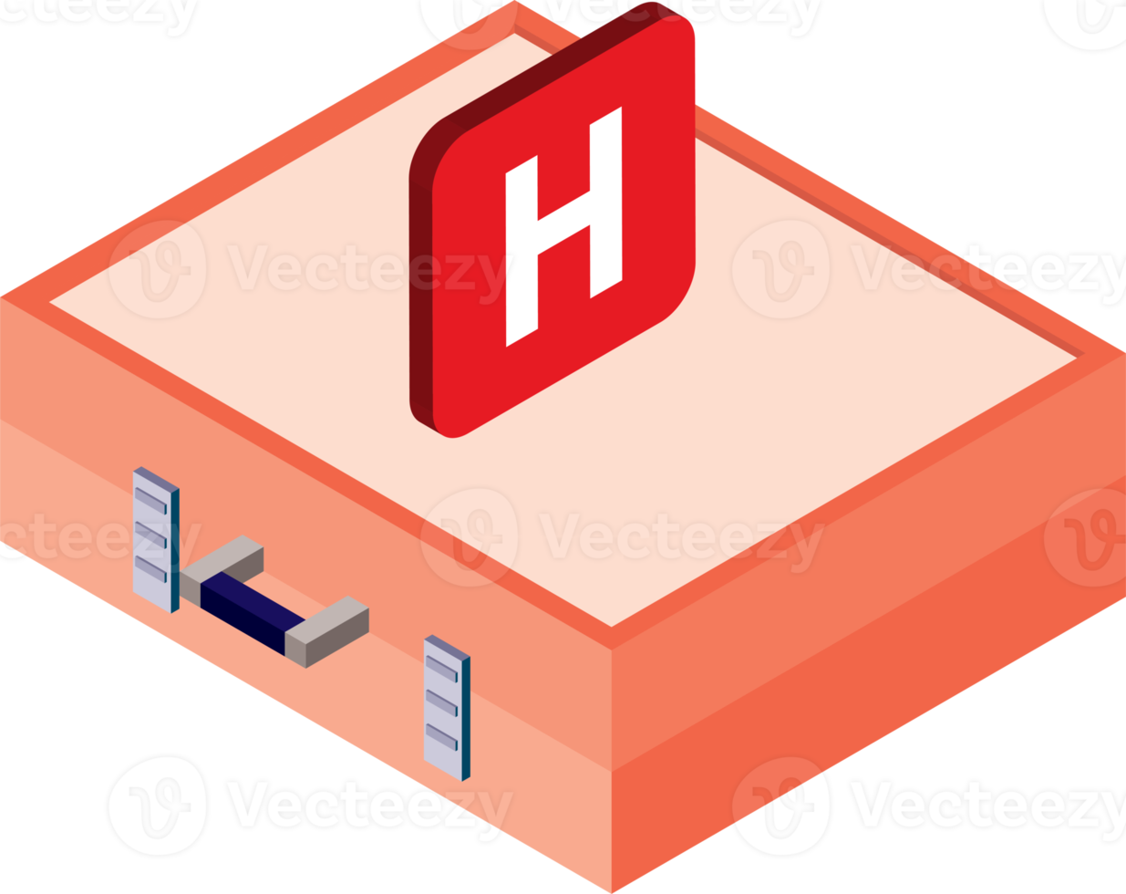 bag and hospital illustration in 3D isometric style png