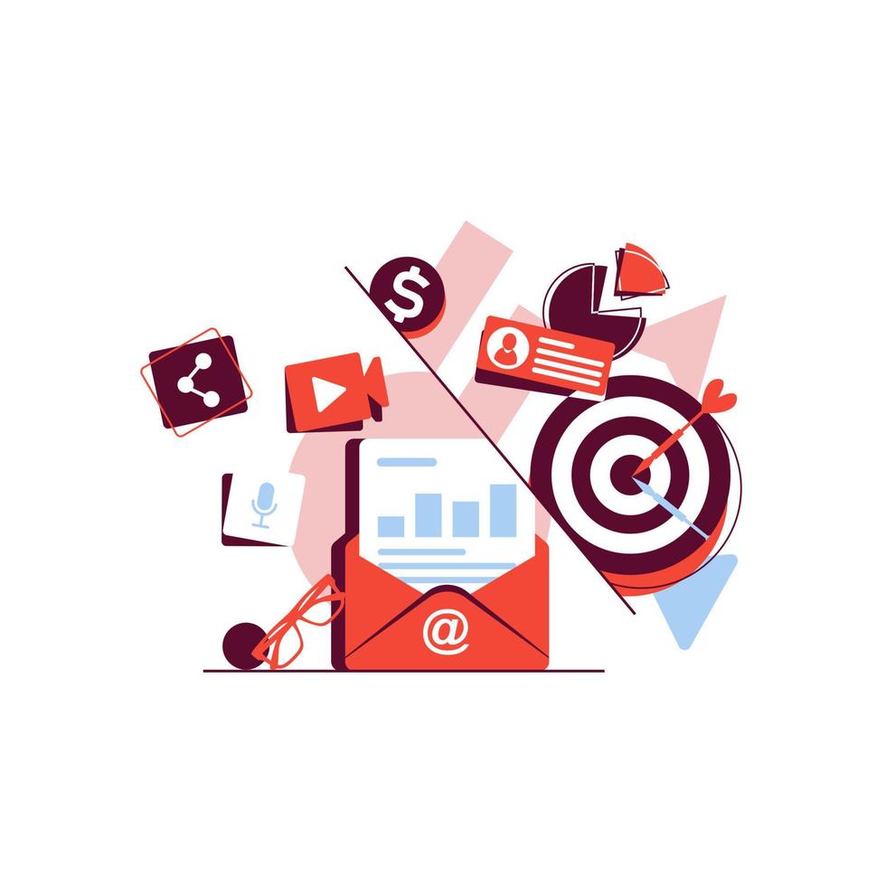 Email advertising campaign, e-marketing,reaching target audience with emails flat vector concept
