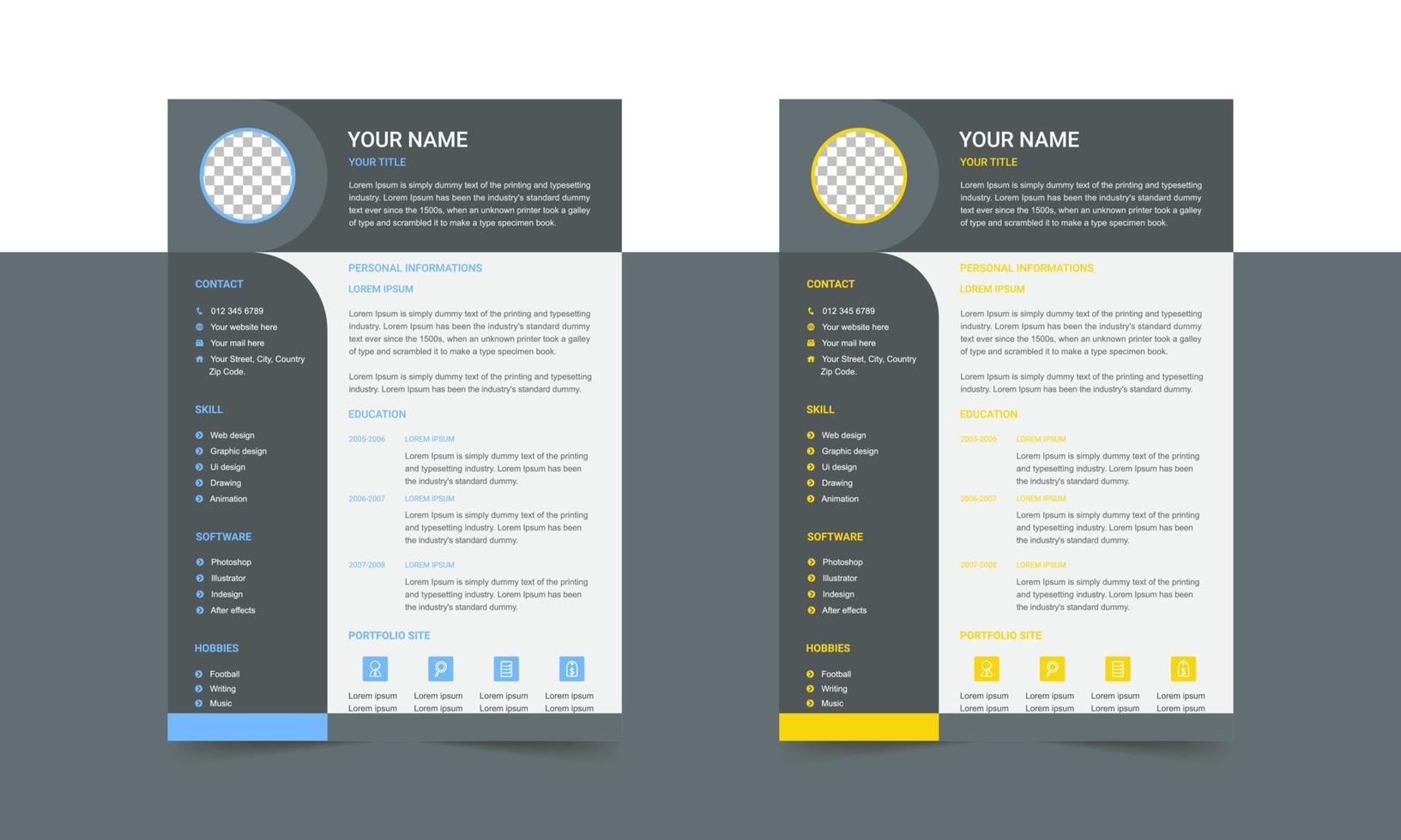 Colorful Professional Personal CV Resume Template Design and free Vector Illustration
