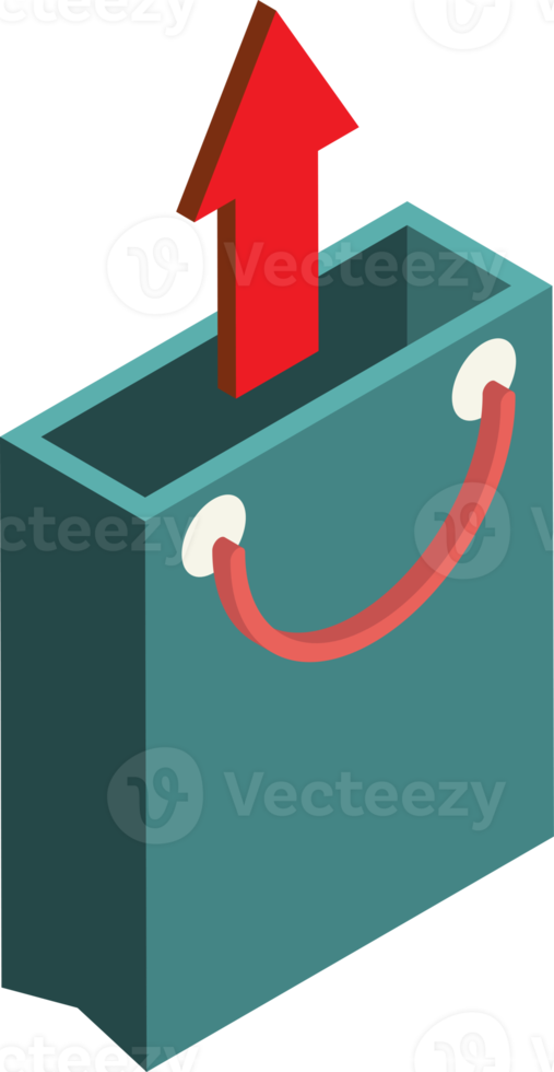 Shopping bag and up sign illustration in 3D isometric style png