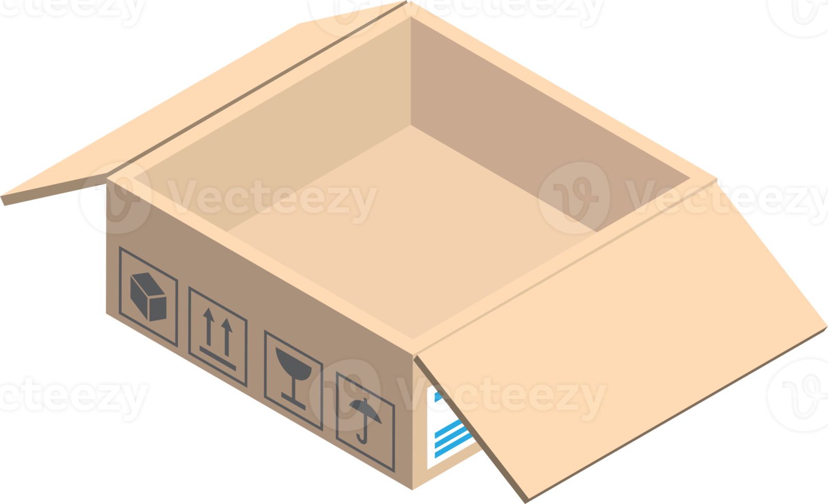 open parcel box illustration in 3D isometric style png