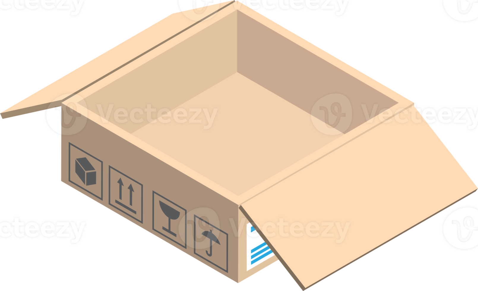 offene paketkastenillustration im isometrischen 3d-stil png