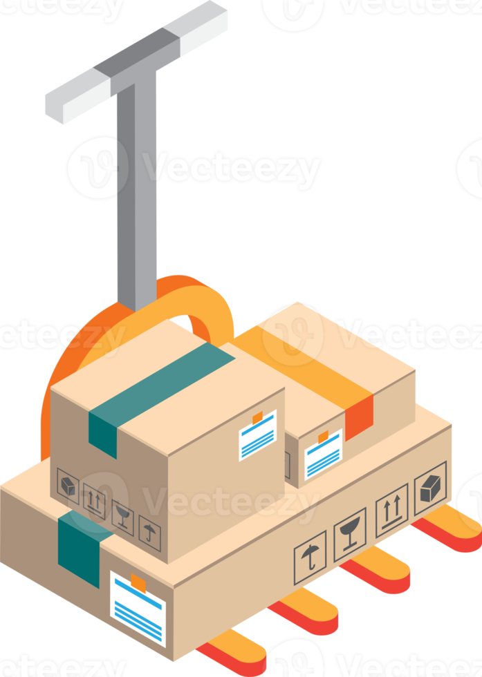 Boxes over cart illustration in 3D isometric style png