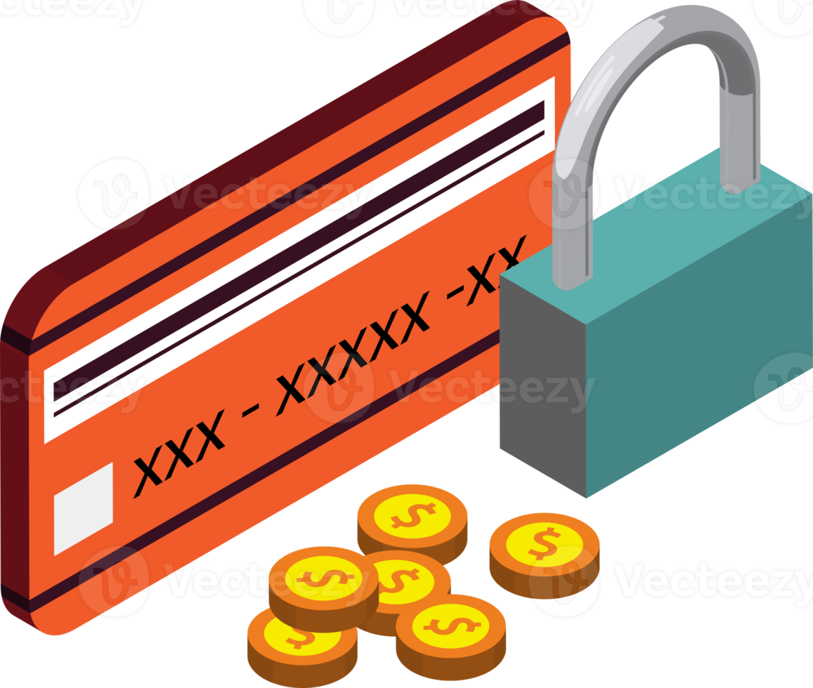 carte de crédit et illustration financière dans un style isométrique 3d png