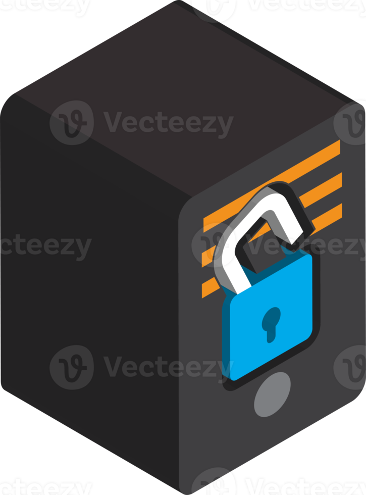 server and lock illustration in 3D isometric style png