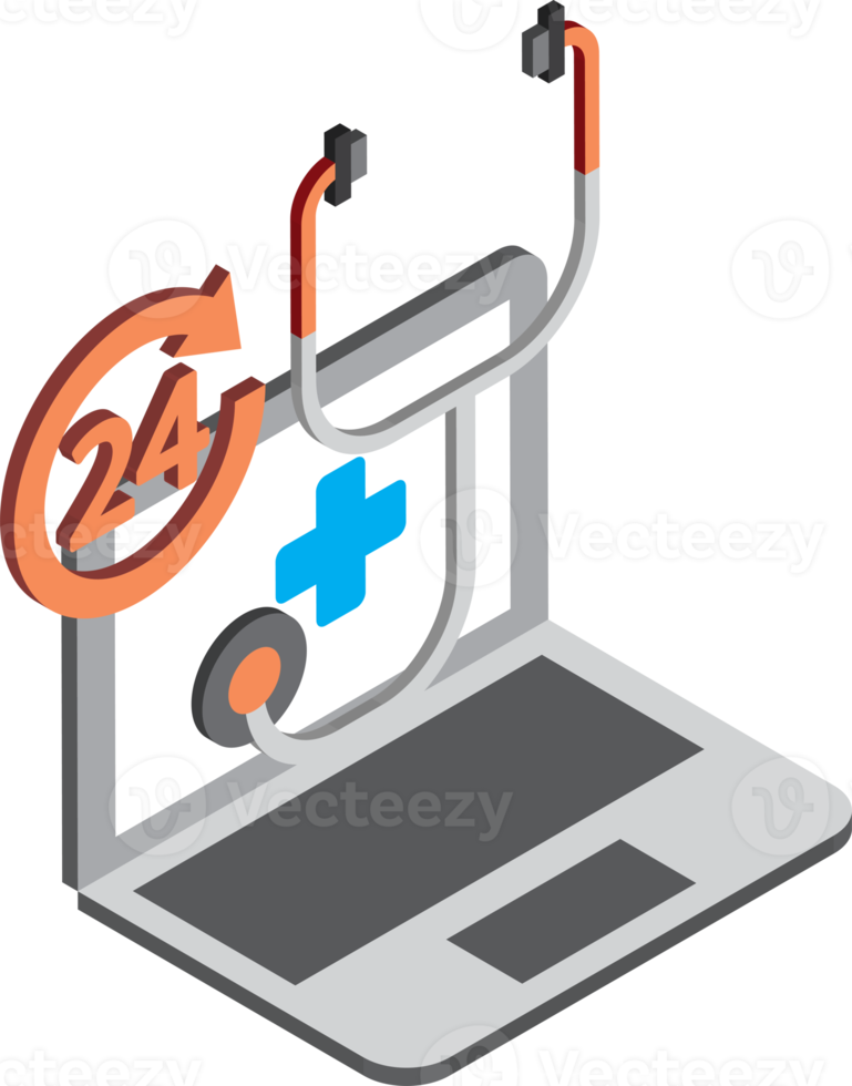 laptop and Stethoscope illustration in 3D isometric style png