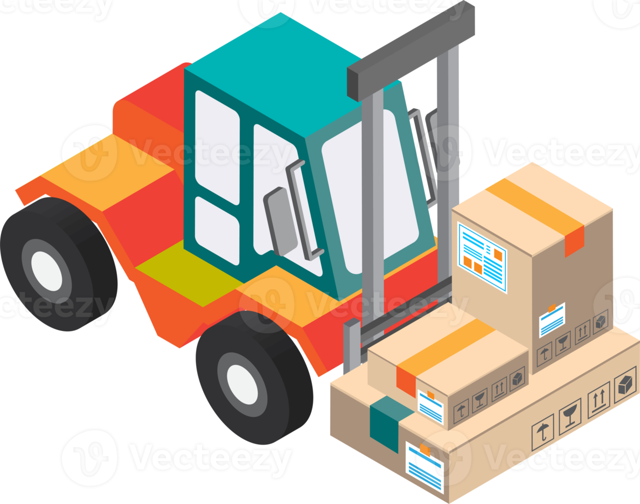 forklift machine illustration in 3D isometric style png