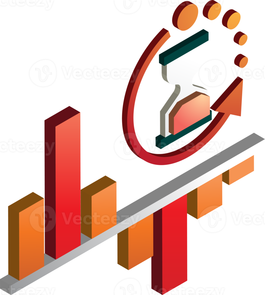 Stock chart and hourglass illustration in 3D isometric style png