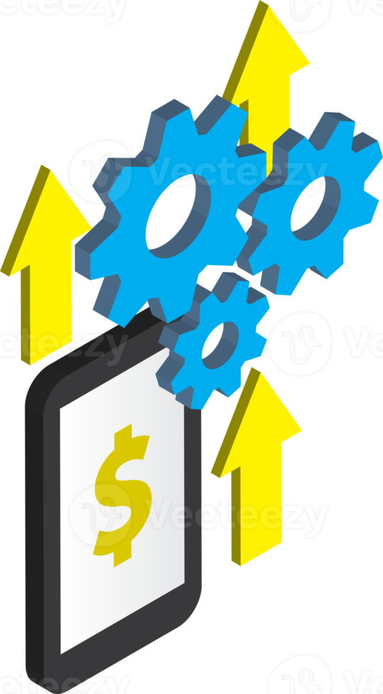 Smartphones and cogs illustration in 3D isometric style png