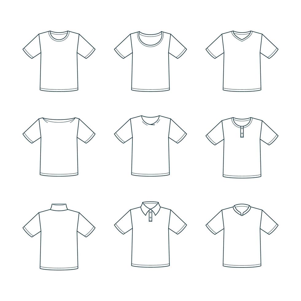 conjunto de plantillas de manga corta de camiseta de contorno vector
