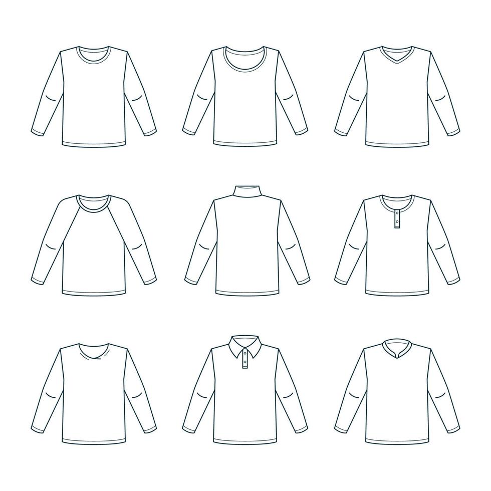 Outline T Shirt Long Sleeve Template Set vector