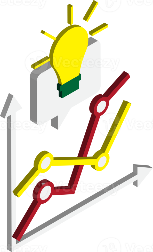 stock graph and light bulb illustration in 3D isometric style png
