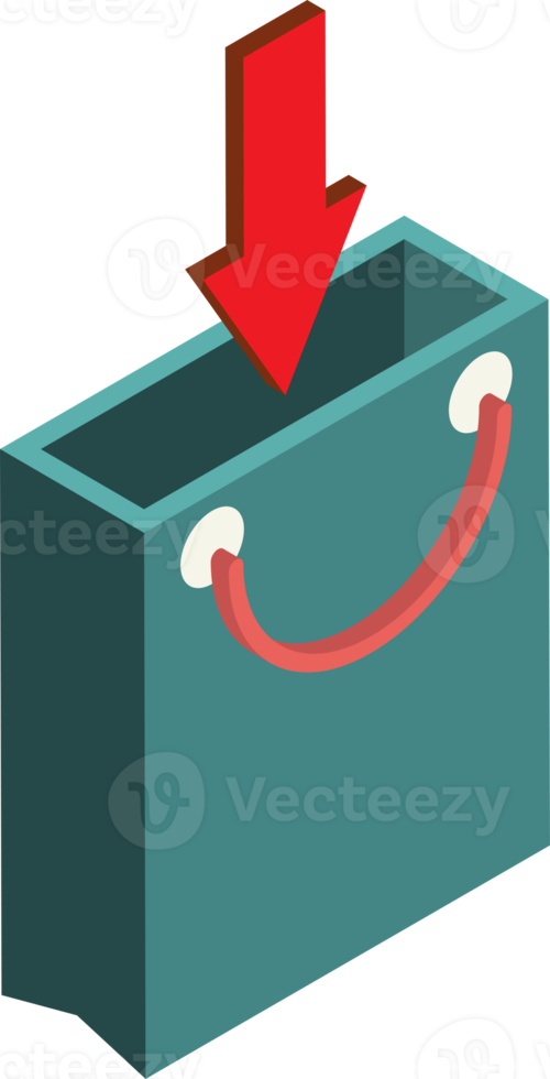 Shopping bag and down sign illustration in 3D isometric style png