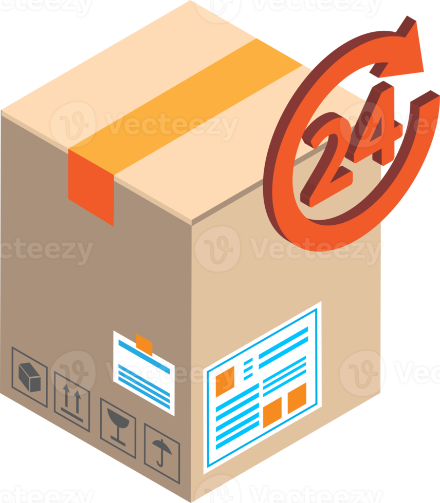 24 hour parcel delivery service illustration in 3D isometric style png