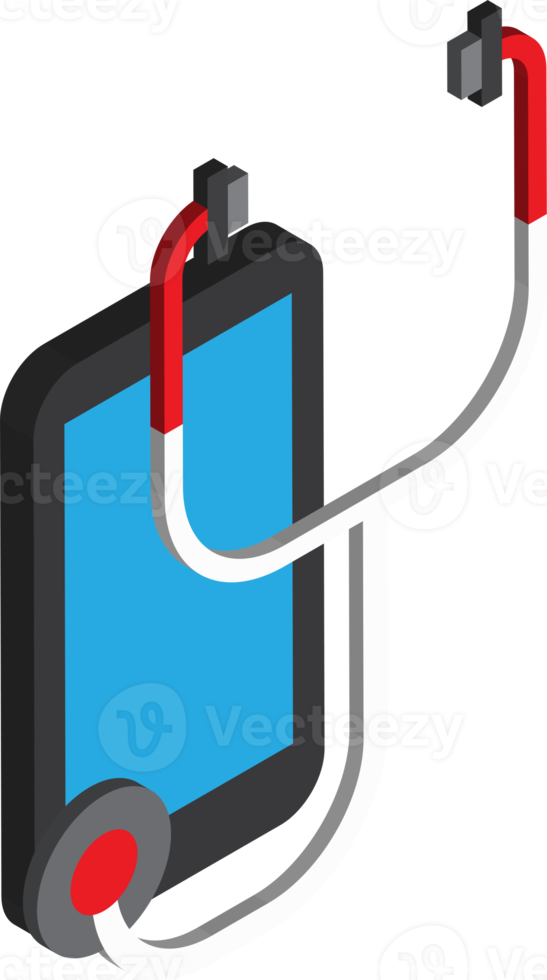 smartphone and Stethoscope illustration in 3D isometric style png