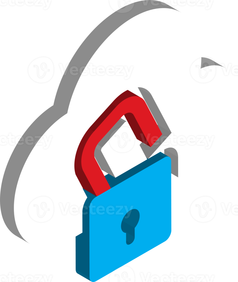 cloud and lock illustration in 3D isometric style png